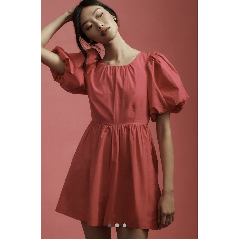 Anthropologie Puff-Sleeve Romper Dress Sz 8 Tennis Preppy Poplin Cottage Active